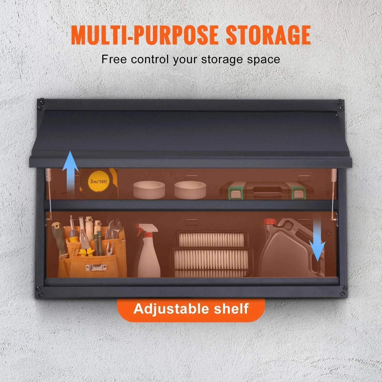 Wall-Mounted Steel Garage Storage Cabinet with Adjustable Shelf-120 lbs / france