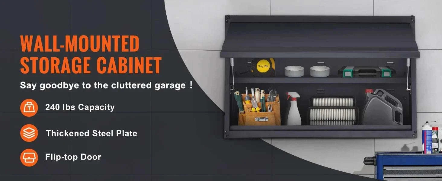 Wall-Mounted Steel Garage Storage Cabinet with Adjustable Shelf-120 lbs / france