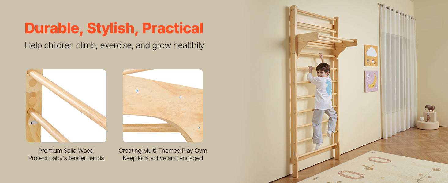 Wall-Mounted Swedish Ladder Gym for Kids & Adults (220 lbs)-15-Level / United States