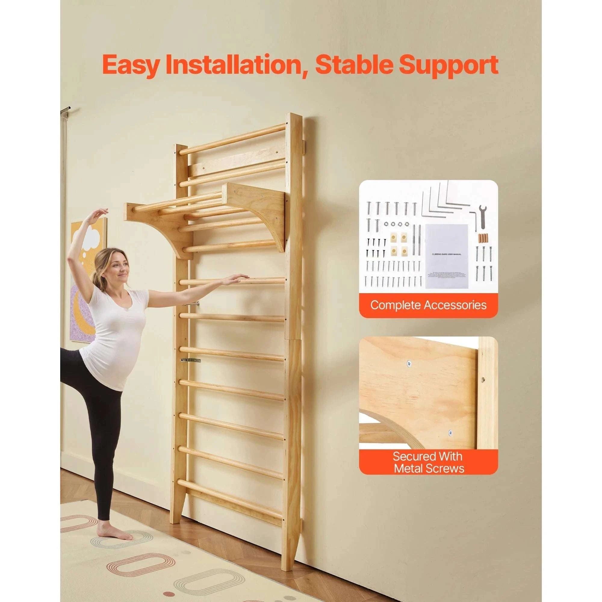 Wall-Mounted Swedish Ladder Gym for Kids & Adults (220 lbs)-15-Level / United States