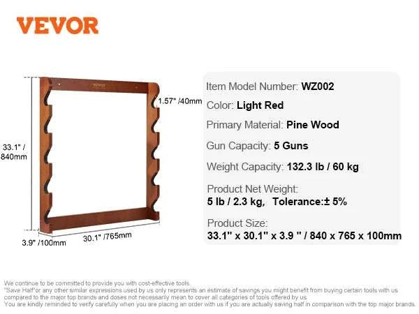 Wall Mounted Wooden Gun Rack with 5 Slots & 132 lb Capacity-4-slot / CZECH REPUBLIC