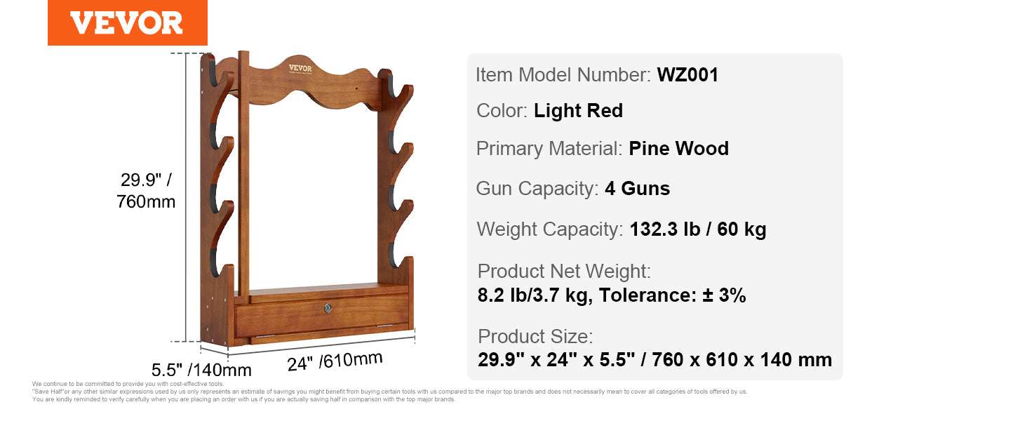 Wall Mounted Wooden Gun Rack with 5 Slots & 132 lb Capacity-4-slot / CZECH REPUBLIC
