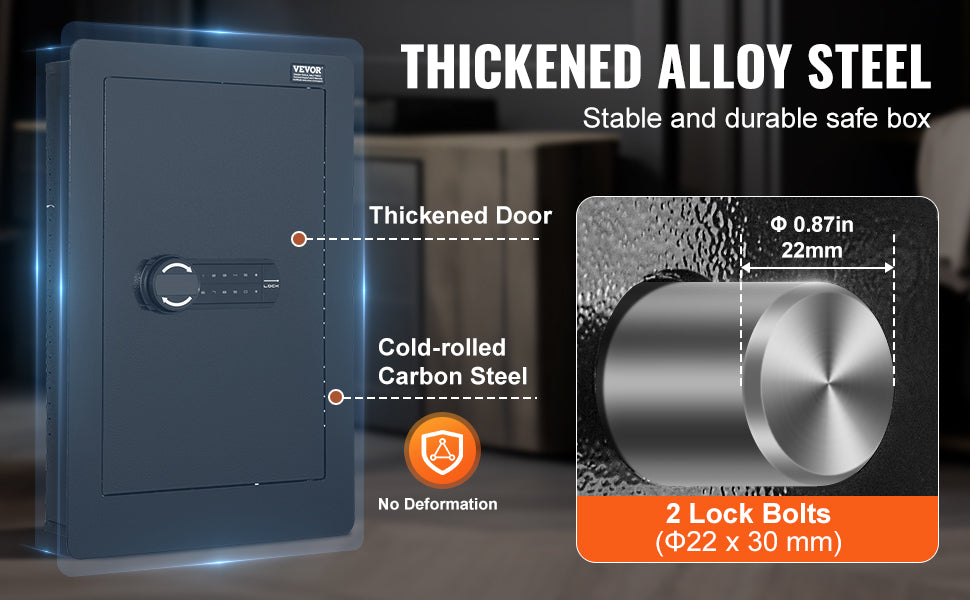 Hidden In-Wall Safe with Keypad Lock & Alarm, 3-Tier Steel Storage