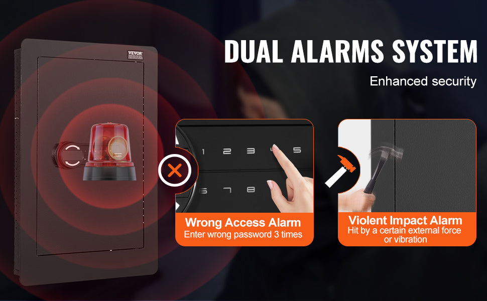 Hidden In-Wall Safe with Keypad Lock & Alarm, 3-Tier Steel Storage