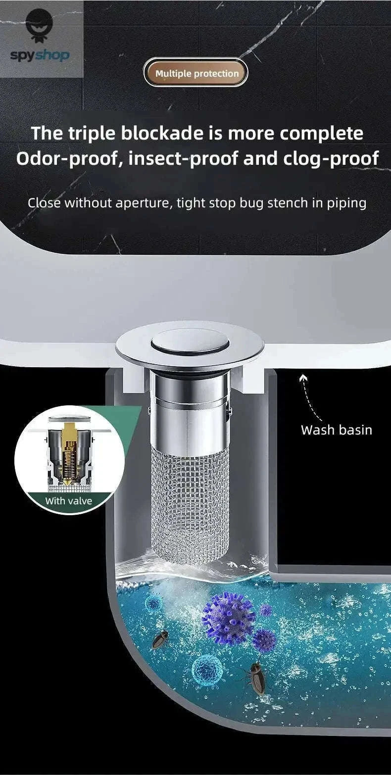 Washbasin Leak Plug Press Drain with Odor-Proof Seal-Copper bounce core