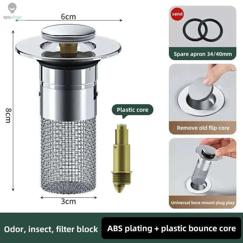 Washbasin Leak Plug Press Drain with Odor-Proof Seal-Copper bounce core