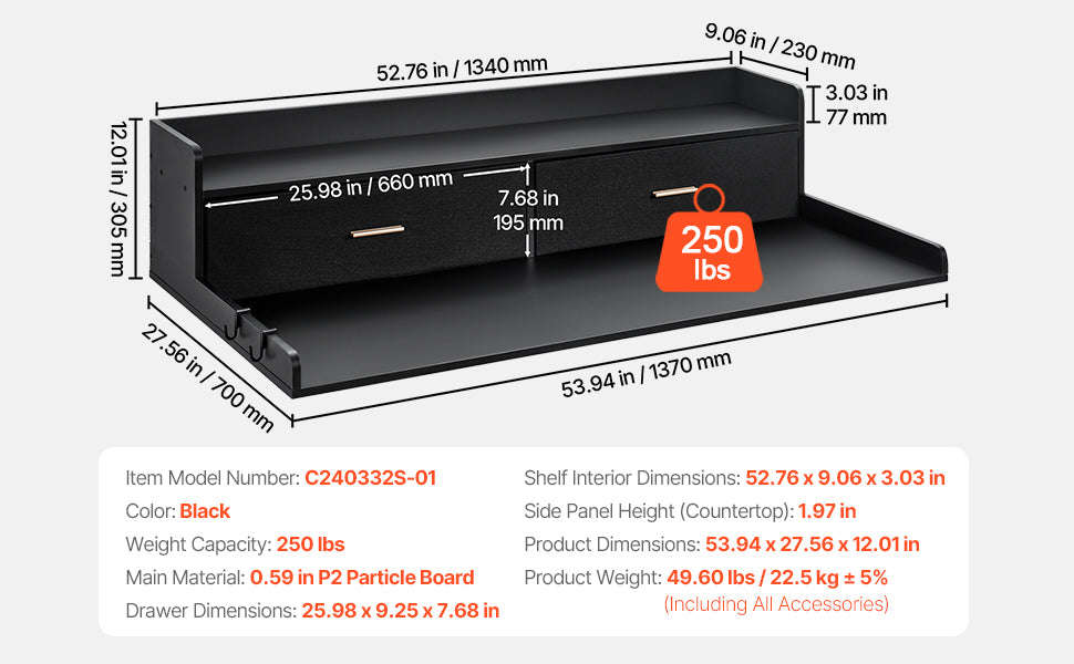 Washer Dryer Countertop with Drawer Shelf-Black Splicing Panel / france