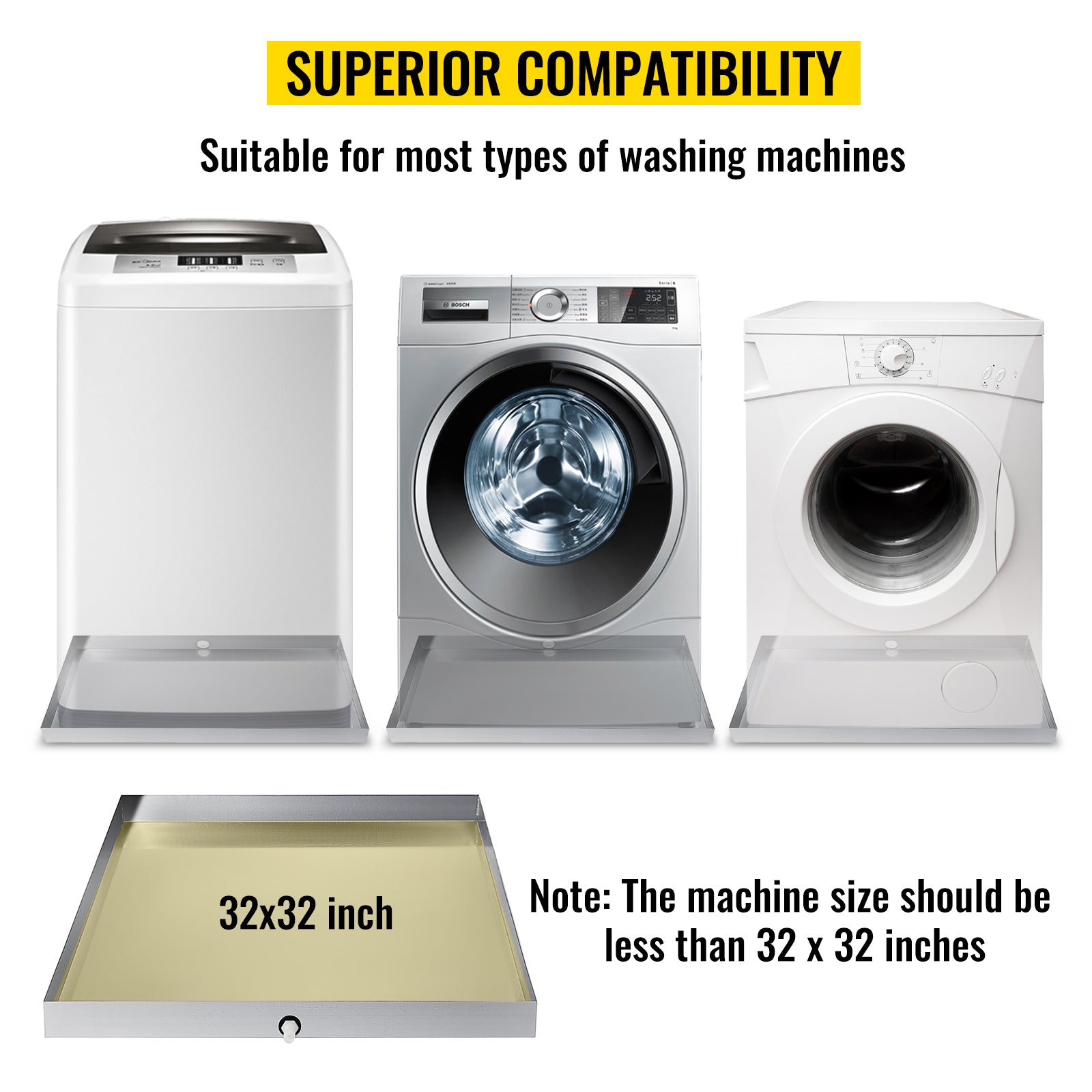 Stainless Steel Washing Machine Drain Pan with Welded Corners