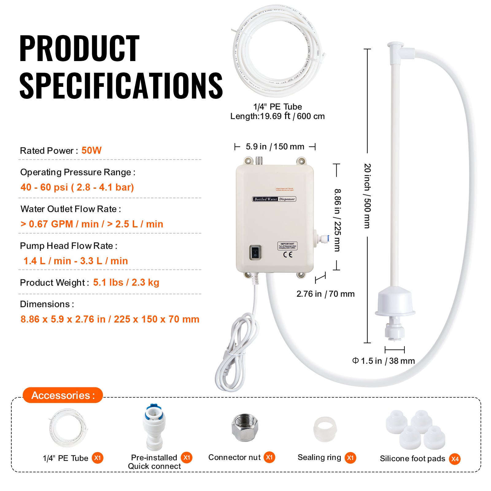 Water Bottle Dispenser Pump System for Refrigerator and Ice Maker-One Pipe Type 1 / Australia