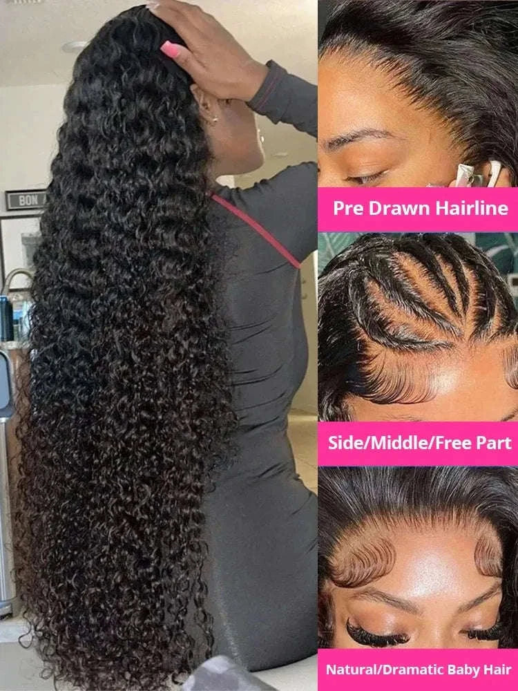 Water Curly HD Lace Wig with Deep Wave Volume-13x4 hd lace wig / United States / 34inches|200 Density