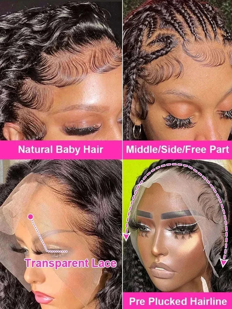 Water Curly HD Lace Wig with Deep Wave Volume-13x4 hd lace wig / United States / 34inches|200 Density
