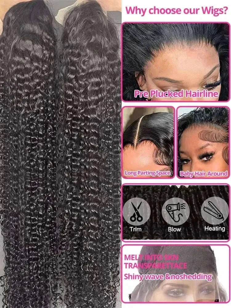 Water Curly HD Lace Wig with Deep Wave Volume-13x4 hd lace wig / United States / 34inches|200 Density