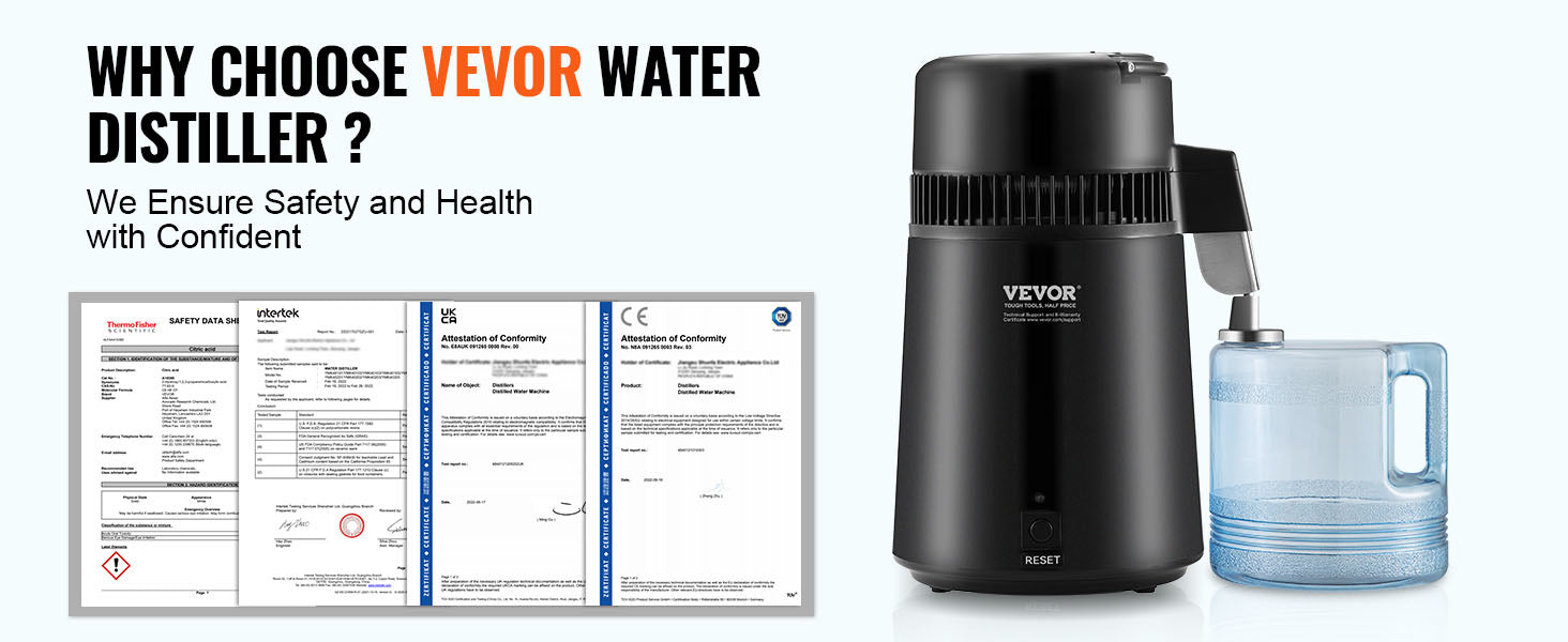 4L Countertop Water Distiller 750W Stainless Steel Purifier