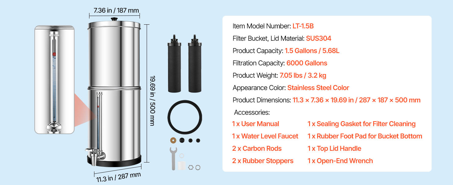 Gravity-Fed Water Filter System with 2 Carbon Filters