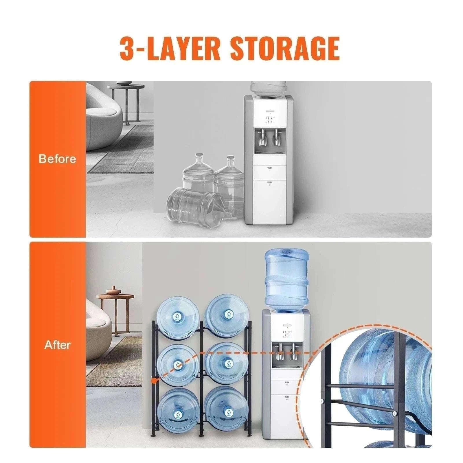 Water Jug Holder Stand 3-5 Tier Rack for 6 Bottles Storage-Silver 4layer 2 8 / United States