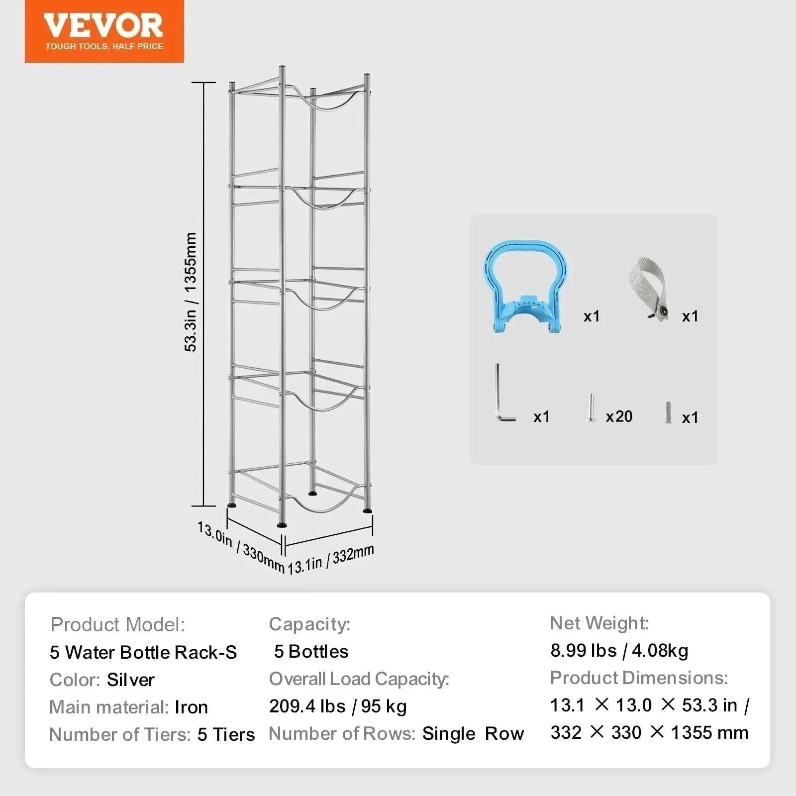 Water Jug Holder Stand 3-5 Tier Rack for 6 Bottles Storage-Silver 4layer 2 8 / United States
