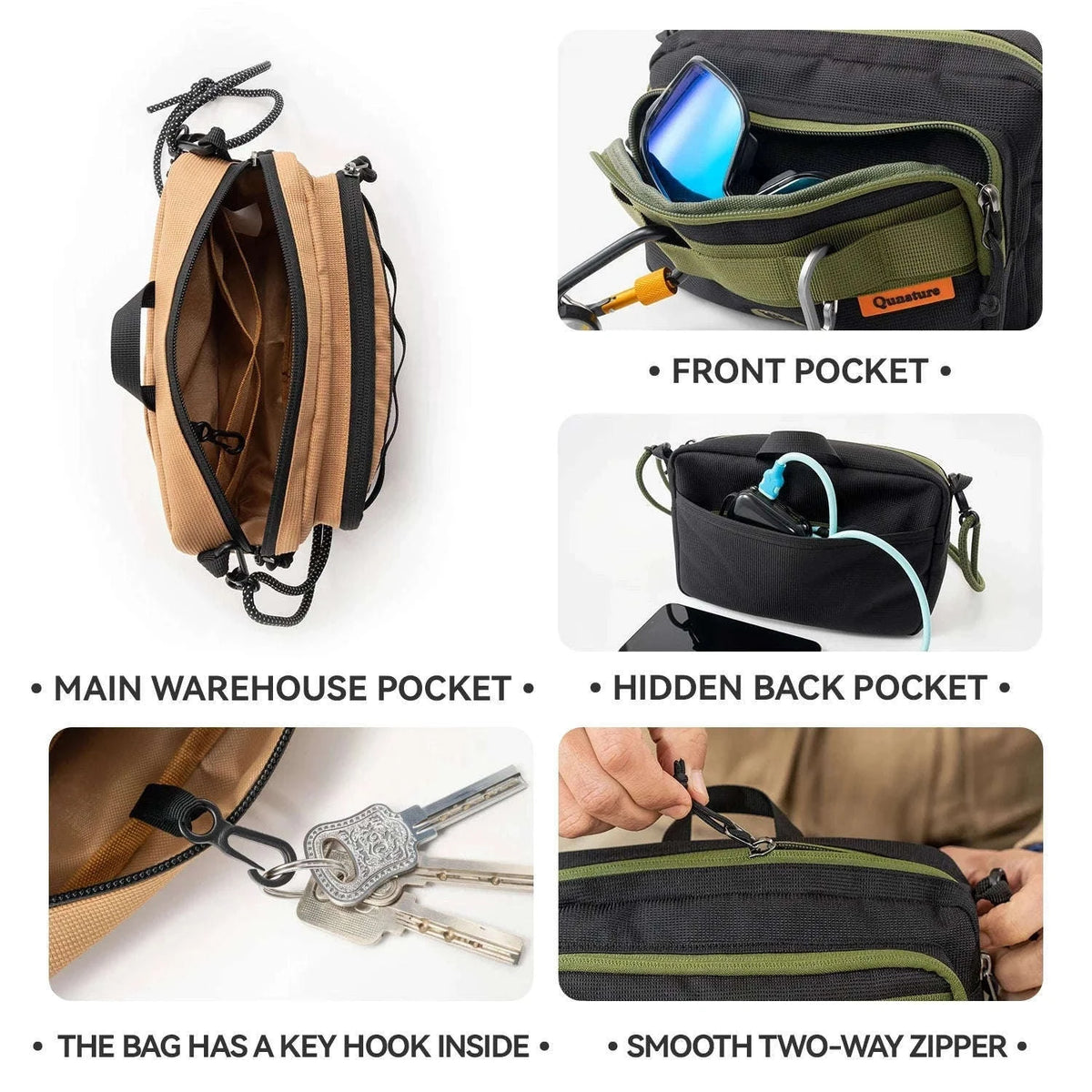 Water-Resistant Crossbody Hiking Bag with Sling Strap Storage-H78-1