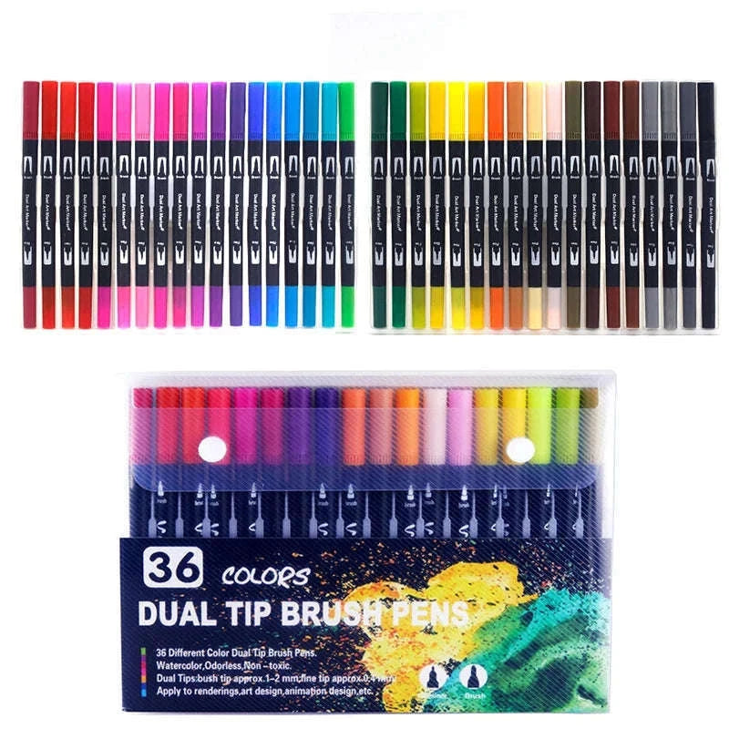 Watercolor Art Markers Brush Pen Dual Tip Set, 100 Colors-W-36 colors / CHINA