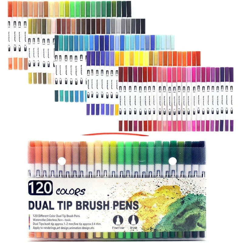 Watercolor Art Markers Brush Pen Dual Tip Set, 100 Colors-W-36 colors / CHINA