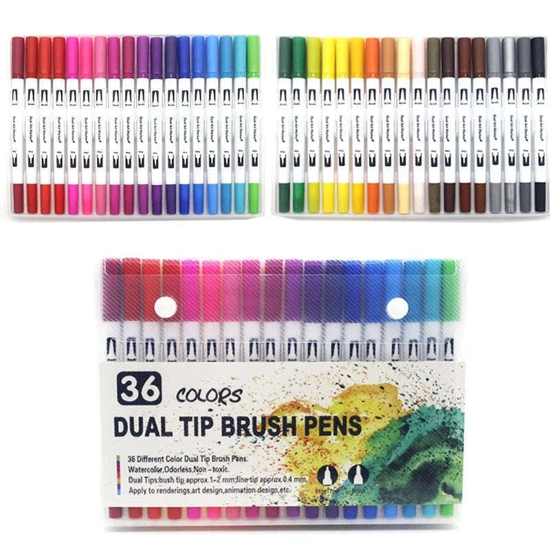Watercolor Art Markers Brush Pen Dual Tip Set, 100 Colors-W-36 colors / CHINA