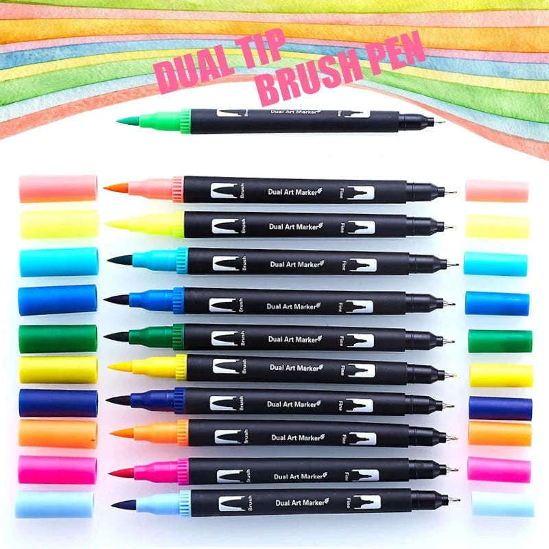 Watercolor Art Markers Brush Pen Dual Tip Set, 100 Colors-W-36 colors / CHINA