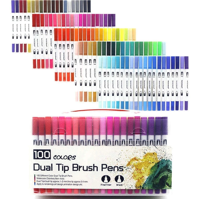 Watercolor Art Markers Brush Pen Dual Tip Set, 100 Colors-W-36 colors / CHINA