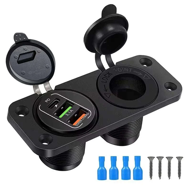 Waterproof 12V/24V Dual USB Car Socket with LED Voltmeter Touch Switch-NO wire A