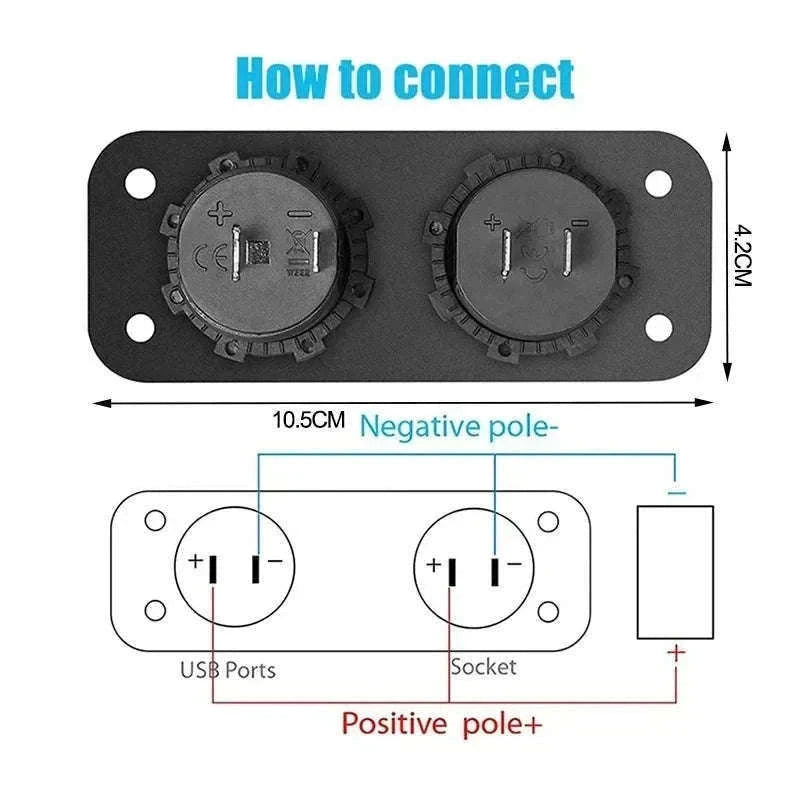 Waterproof 12V/24V Dual USB Car Socket with LED Voltmeter Touch Switch-NO wire A