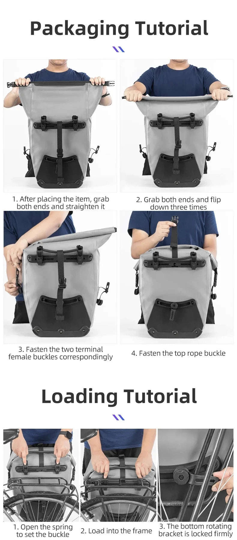 Waterproof 25L Bike Rack Bag with Roll Top & Storage Pockets-30140022004