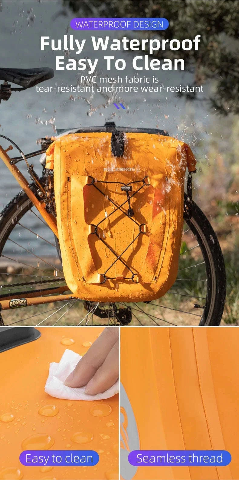 Waterproof 25L Bike Rack Bag with Roll Top & Storage Pockets-30140022004