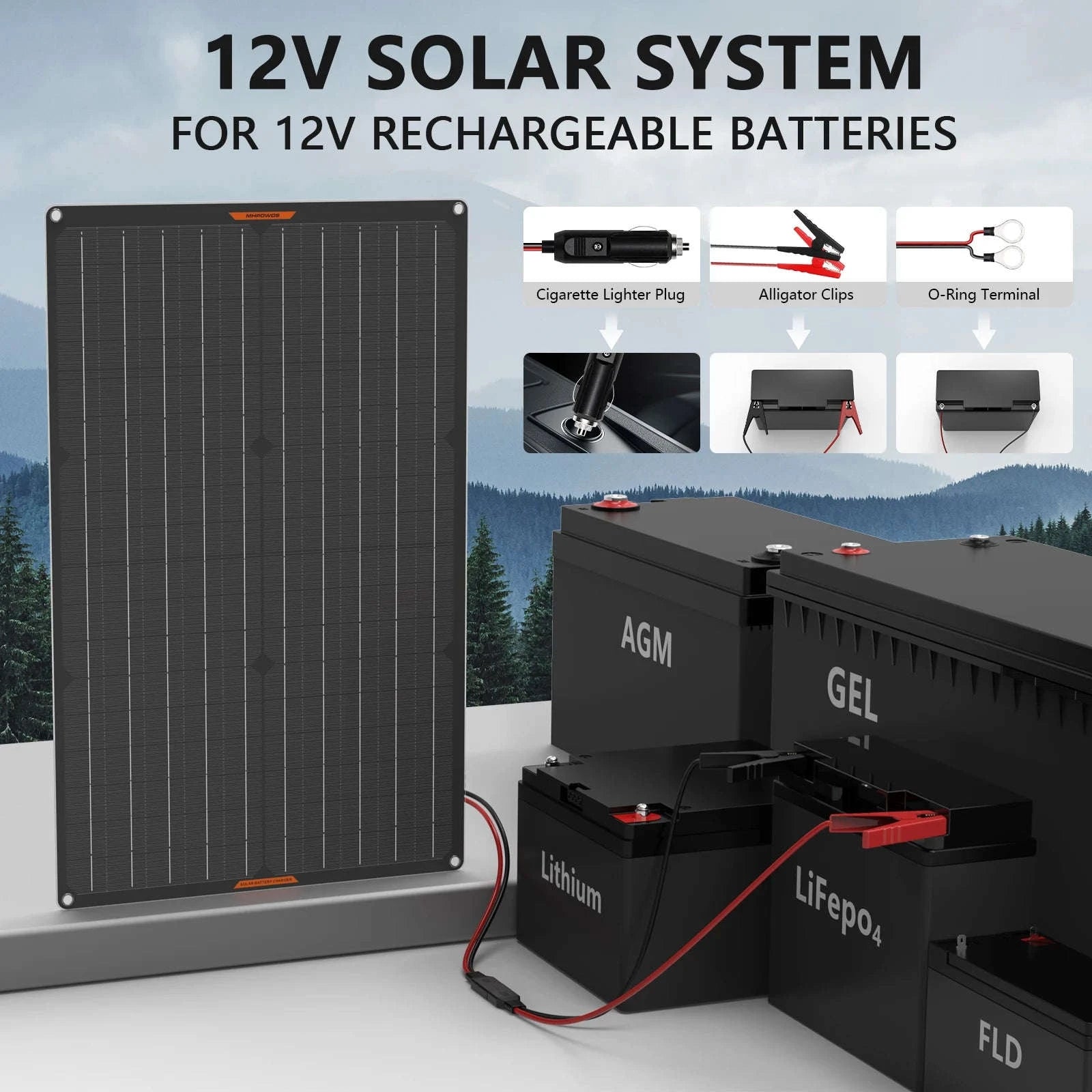 Waterproof 30W 12V Solar Battery Charger & Maintainer-Black / CZECH REPUBLIC
