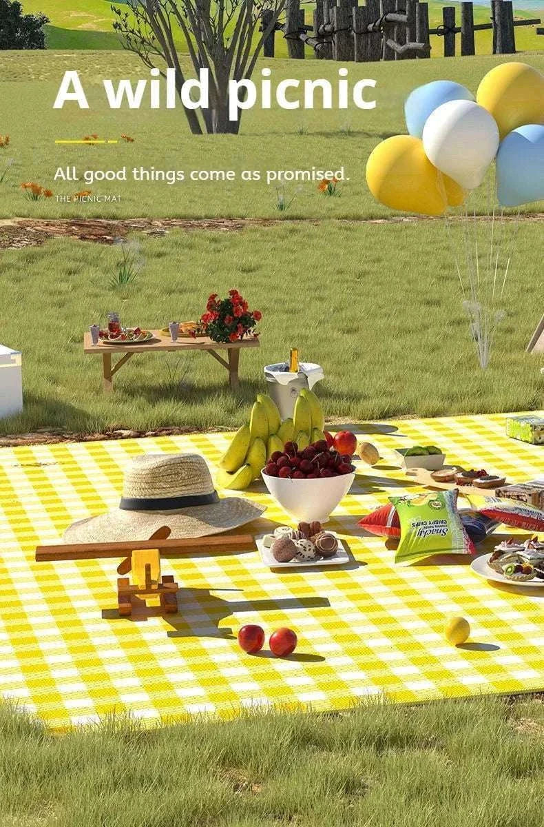 Waterproof Beach Mat Folding Mattress Portable Lightweight Picnic Mat-Yellow grid / 100-150cm