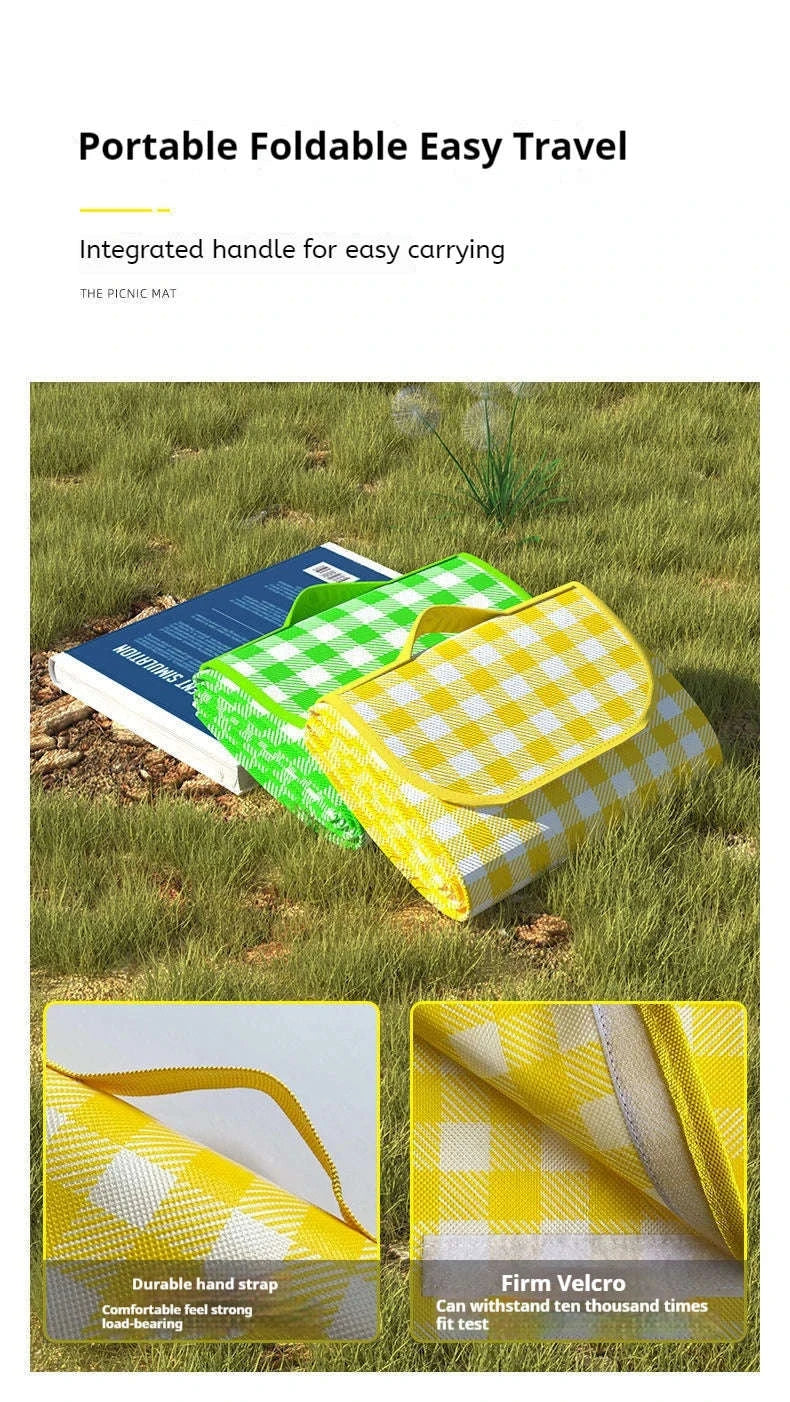 Waterproof Beach Mat Folding Mattress Portable Lightweight Picnic Mat-Yellow grid / 100-150cm