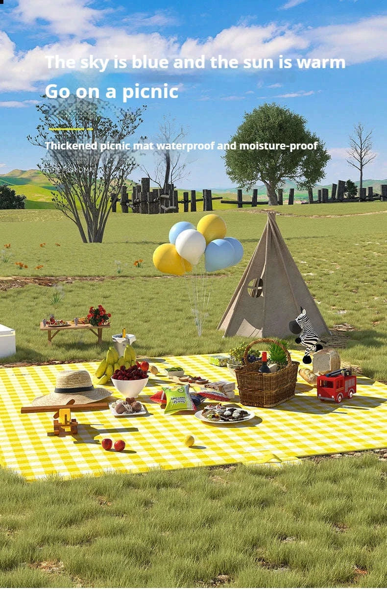 Waterproof Beach Mat Folding Mattress Portable Lightweight Picnic Mat-Yellow grid / 100-150cm