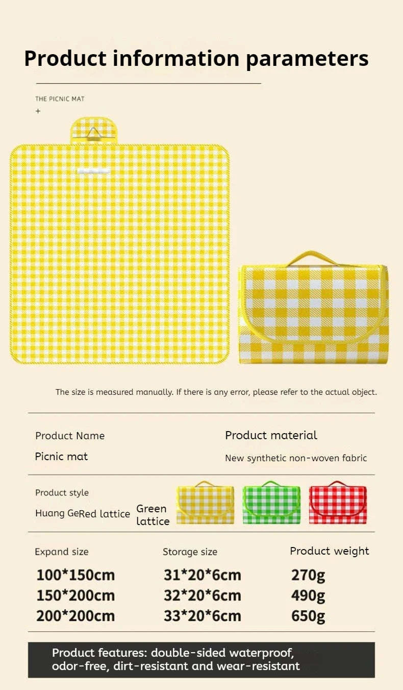 Waterproof Beach Mat Folding Mattress Portable Lightweight Picnic Mat-Yellow grid / 100-150cm
