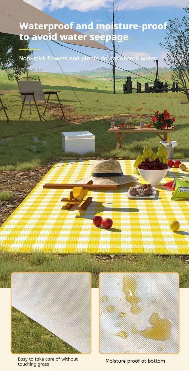 Waterproof Beach Mat Folding Picnic Mat for Outdoor Comfort-Yellow grid / 100-150cm