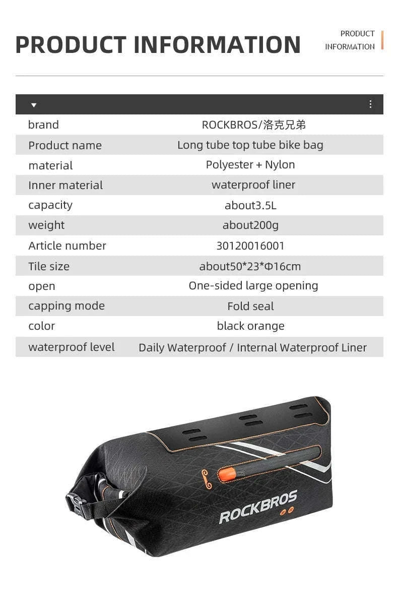 Waterproof Bicycle Frame Bag for MTB & Road Bikes Nylon Storage-30120016001 / about 3.5L