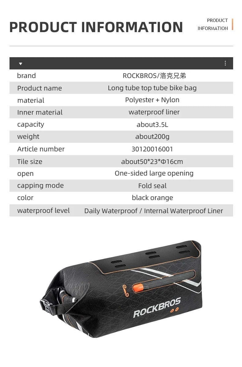 Waterproof Bicycle Frame Bag for MTB & Road Bikes Nylon Storage-30120016001 / about 3.5L