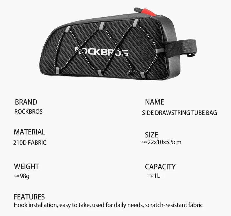 Waterproof Bike Frame Bag 1L Ultralight Front Tube Storage-039BK  1L