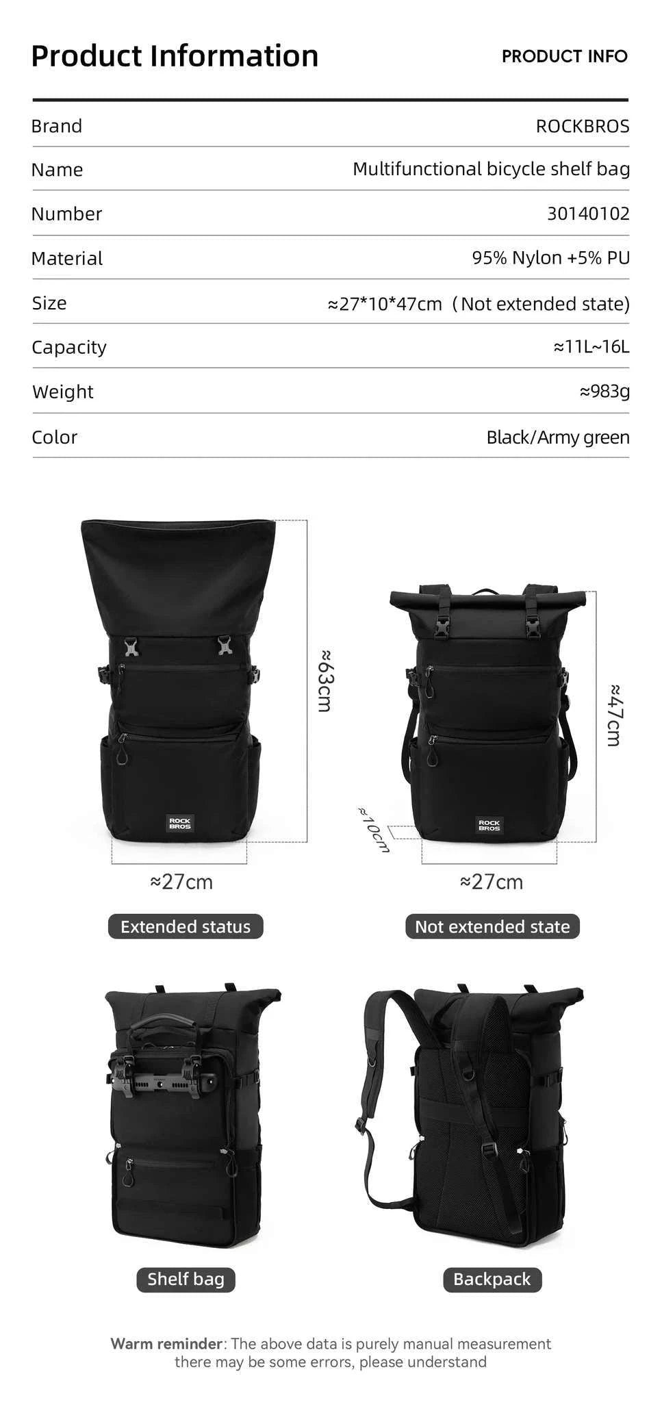 Waterproof Bike Pannier Bag 11–16L Double Side Rack Storage-30140102002