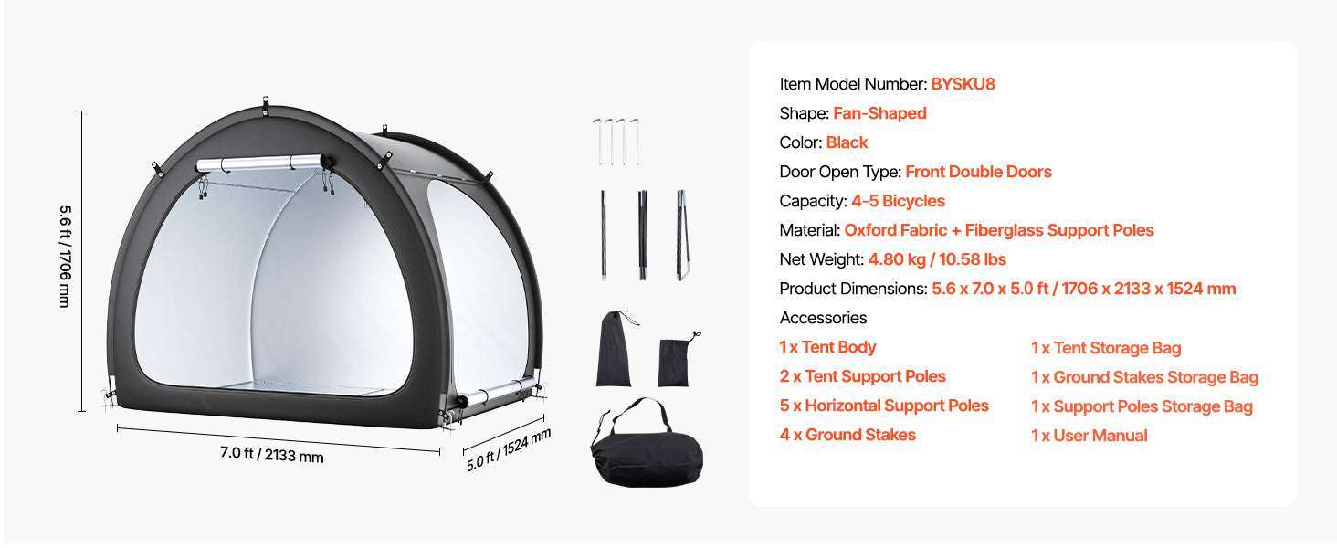 Waterproof Bike Storage Tent with Vent Window and Fiberglass Frame-Single Side Opening / United States