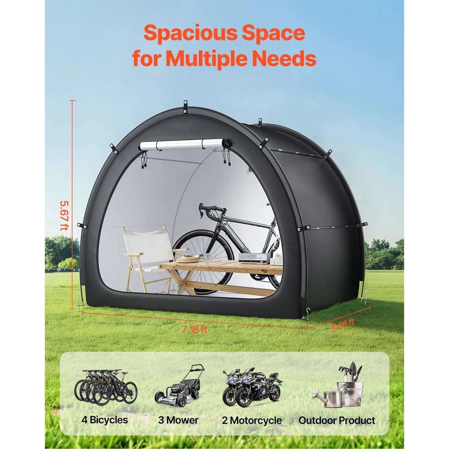 Waterproof Bike Storage Tent with Vent Window and Fiberglass Frame-Single Side Opening / United States