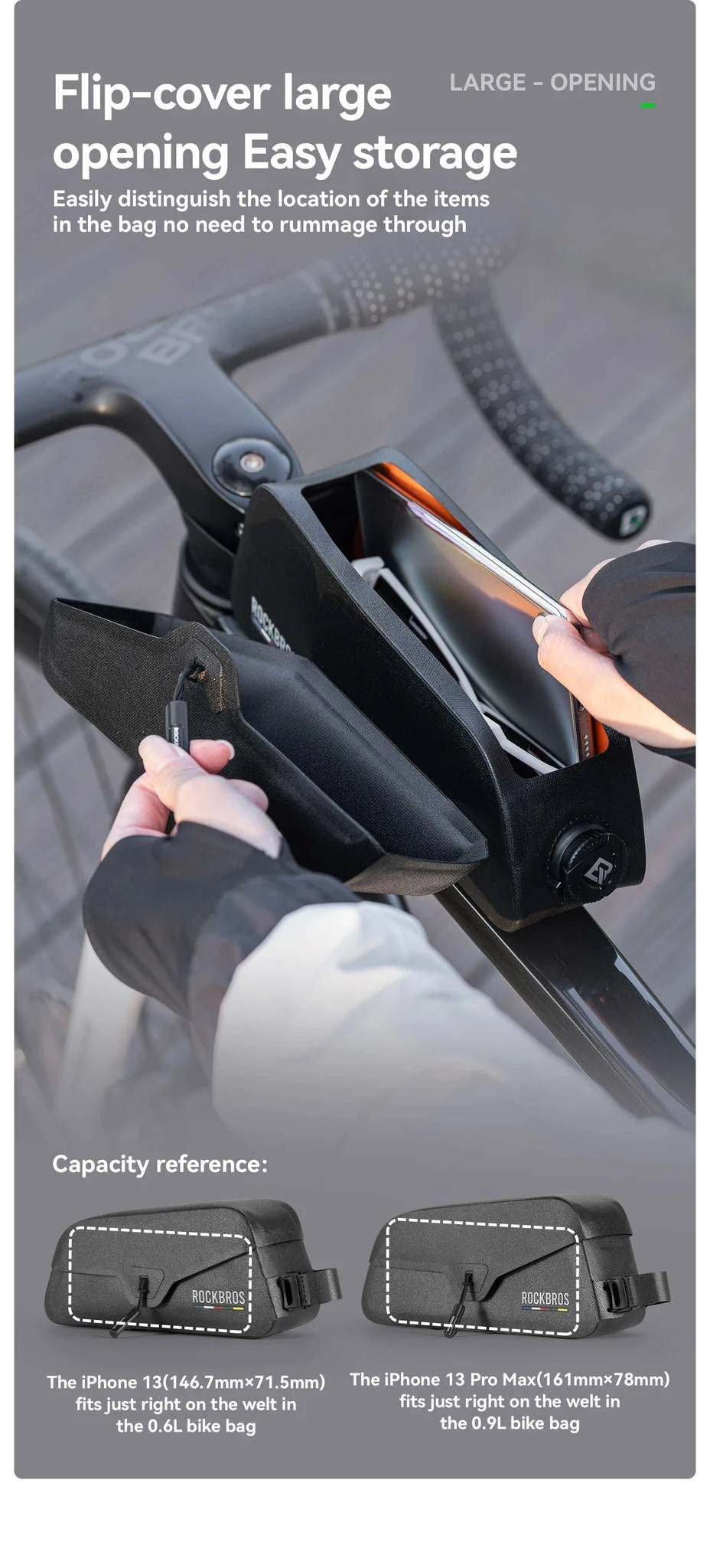 Waterproof Bike Top Tube Bag for Easy Frame Storage-0.6L