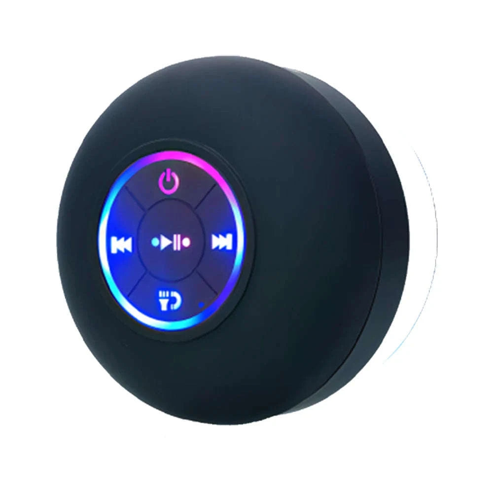 Waterproof Bluetooth Shower Speaker with Suction Cup & LED Light-Black