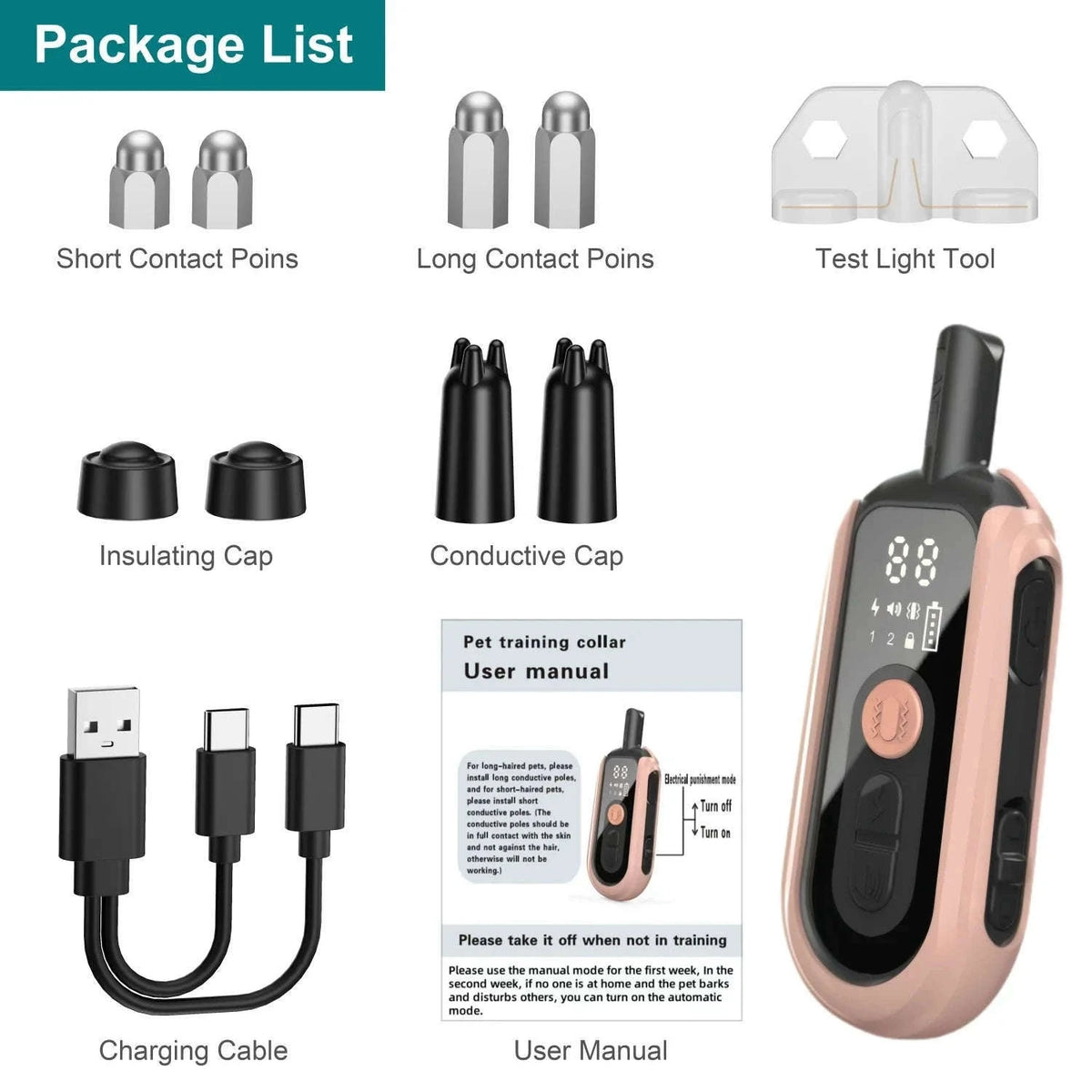 Waterproof Dog Training Collar with Remote Control-518-1-NY-White / USB