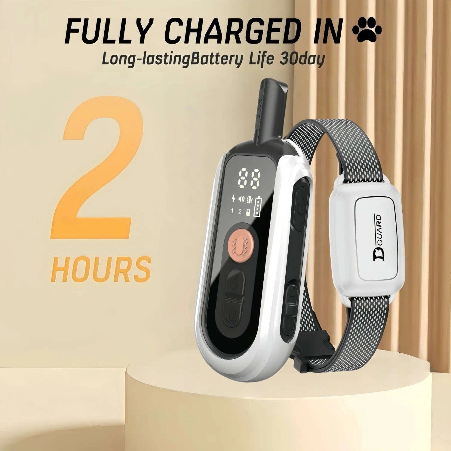 Waterproof Dog Training Collar with Remote Control-518-1-NY-White / USB