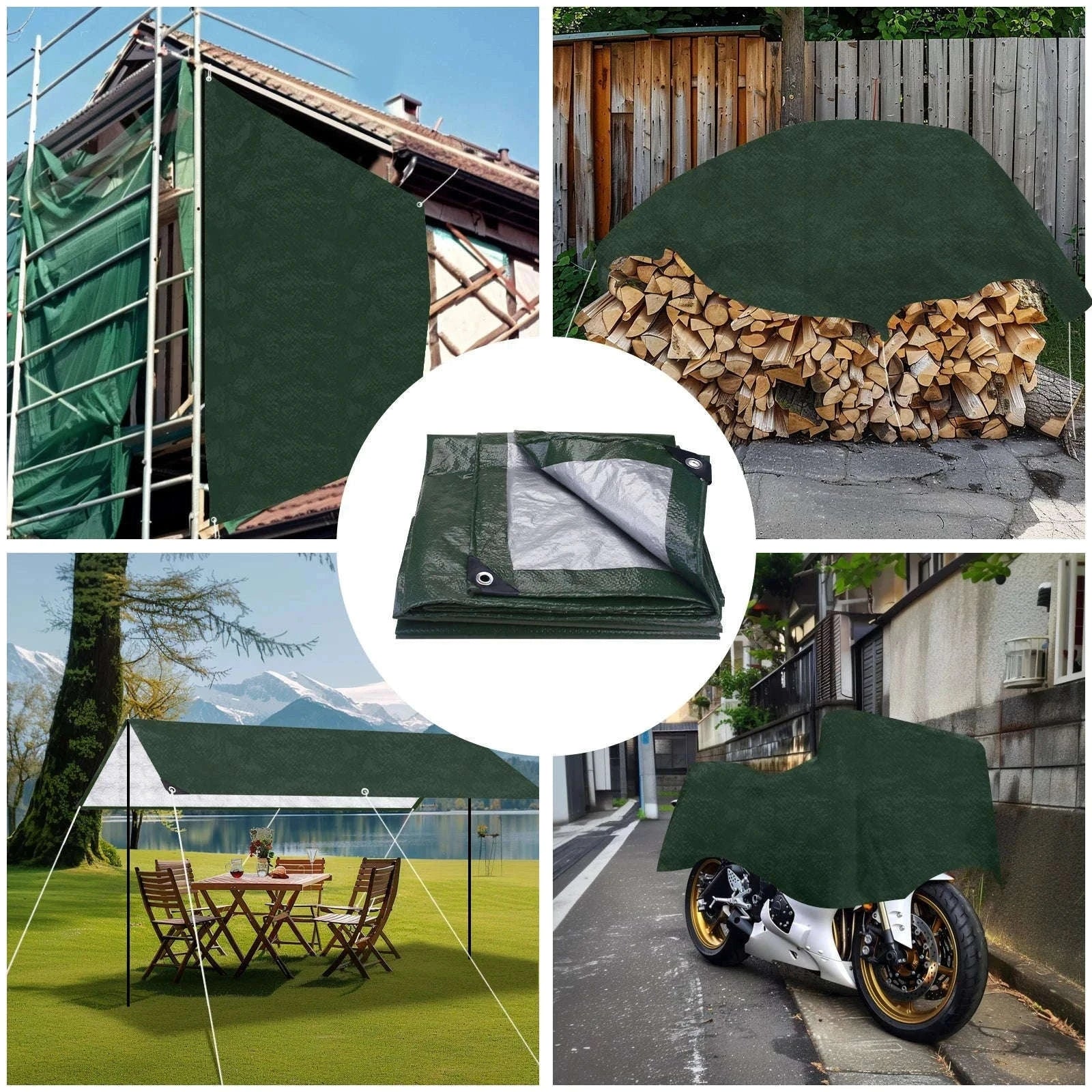 Waterproof Heavy Duty Tarpaulin Outdoor Cover-Green and Ropes / 3x4M