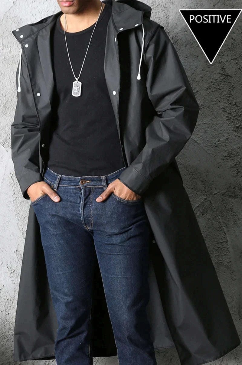 Waterproof Long Raincoat for Outdoor Protection-black / XXL