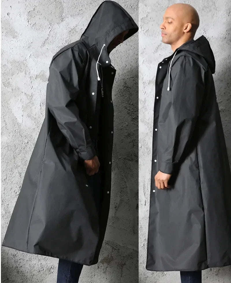 Waterproof Long Raincoat for Outdoor Protection-black / XXL