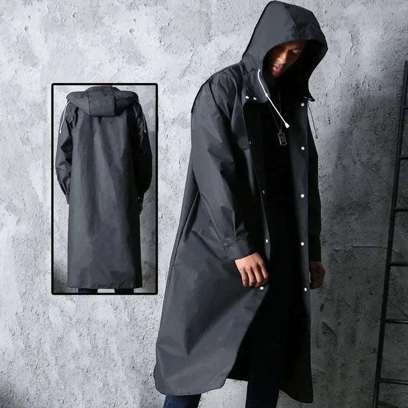 Waterproof Long Raincoat for Outdoor Protection-black / XXL